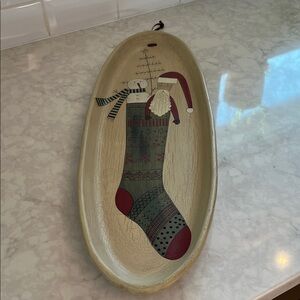The Hearthside Collection Oval Wooden Bowl Rustic hanging tray Santa Christmas